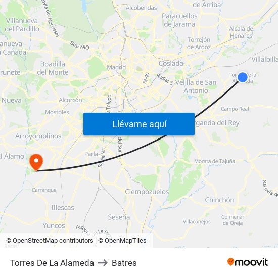 Torres De La Alameda to Batres map