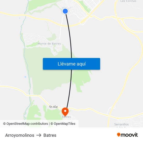 Arroyomolinos to Batres map