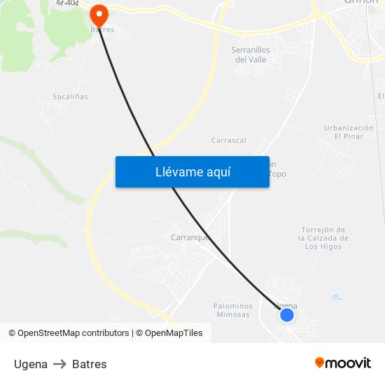 Ugena to Batres map