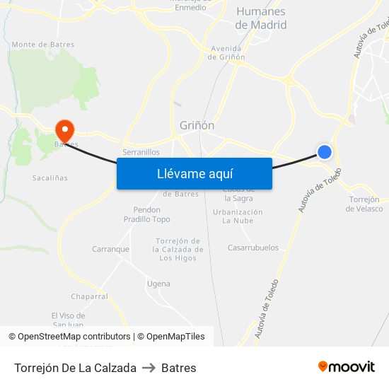 Torrejón De La Calzada to Batres map