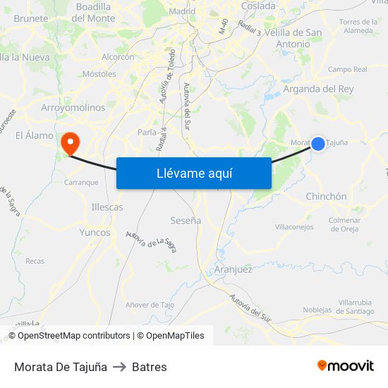 Morata De Tajuña to Batres map
