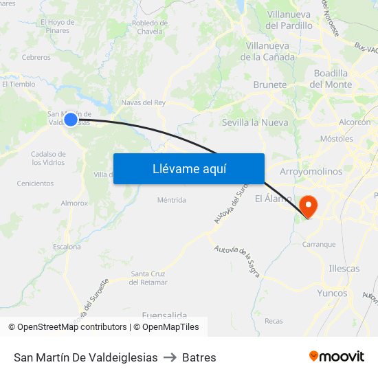 San Martín De Valdeiglesias to Batres map