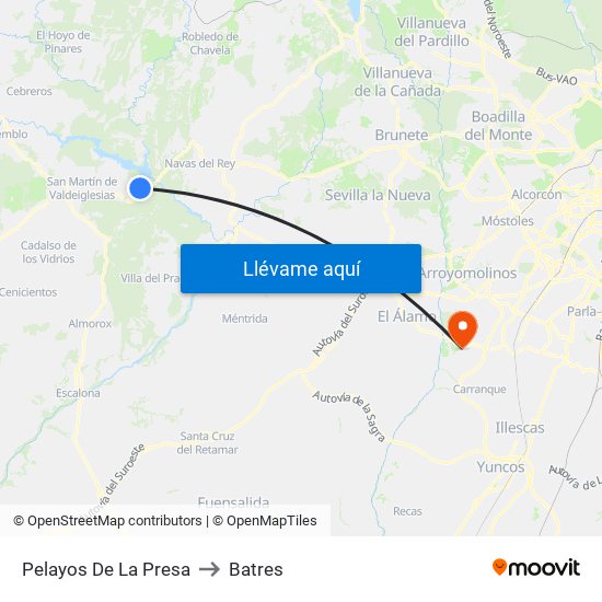 Pelayos De La Presa to Batres map