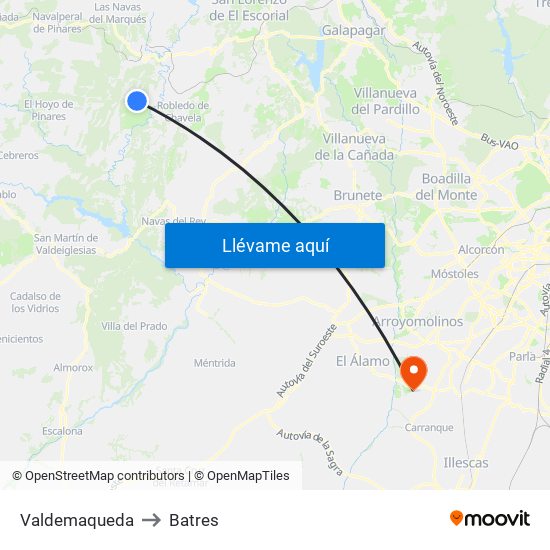 Valdemaqueda to Batres map