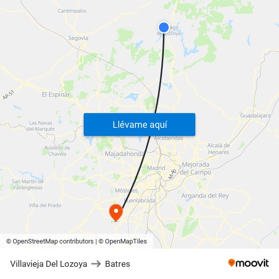 Villavieja Del Lozoya to Batres map