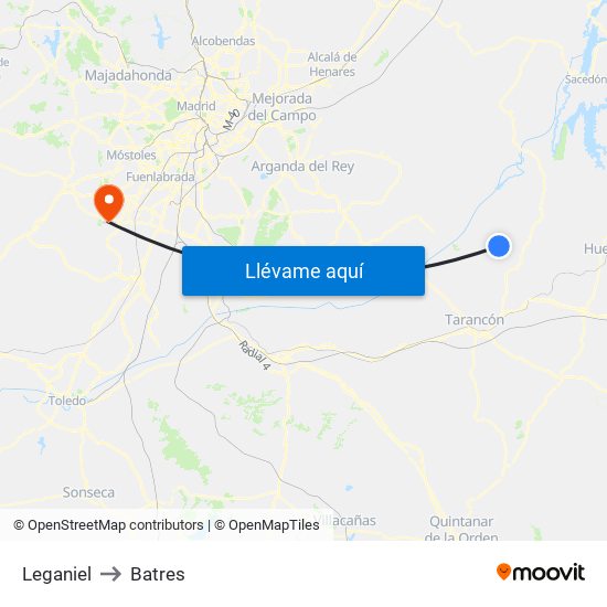 Leganiel to Batres map
