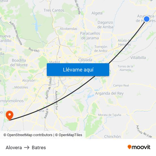 Alovera to Batres map