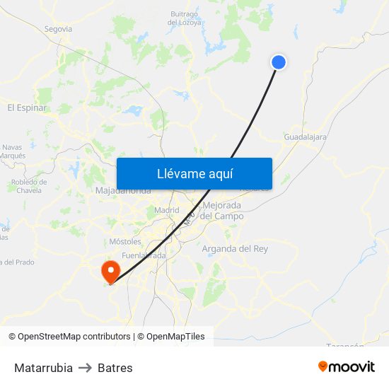 Matarrubia to Batres map