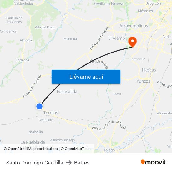Santo Domingo-Caudilla to Batres map