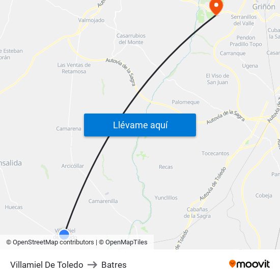 Villamiel De Toledo to Batres map