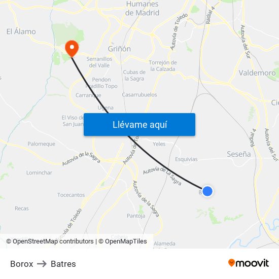 Borox to Batres map