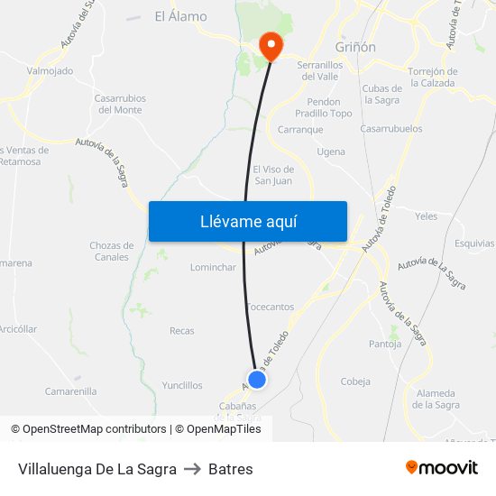 Villaluenga De La Sagra to Batres map
