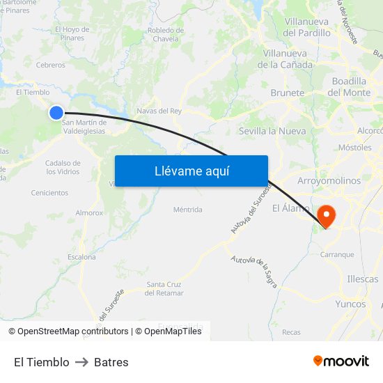 El Tiemblo to Batres map