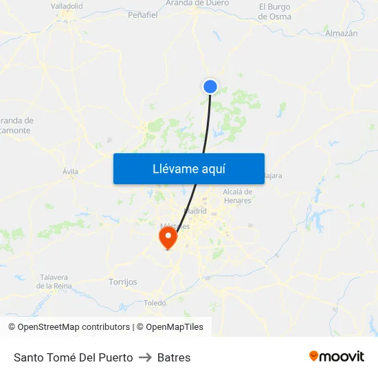 Santo Tomé Del Puerto to Batres map