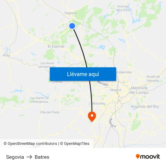 Segovia to Batres map