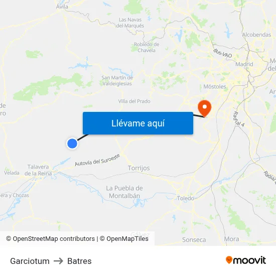 Garciotum to Batres map
