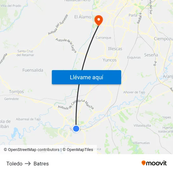 Toledo to Batres map