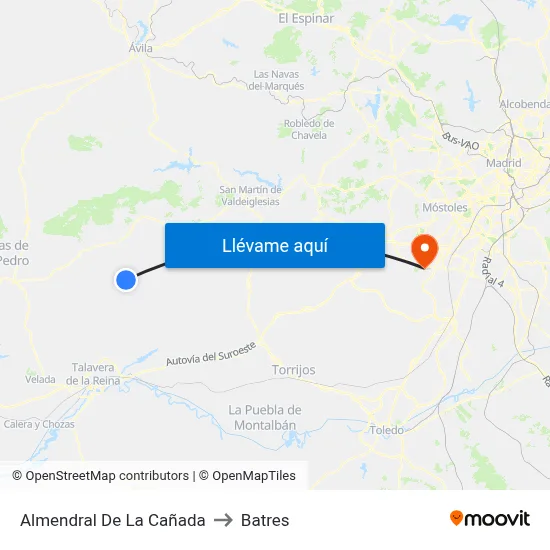 Almendral De La Cañada to Batres map