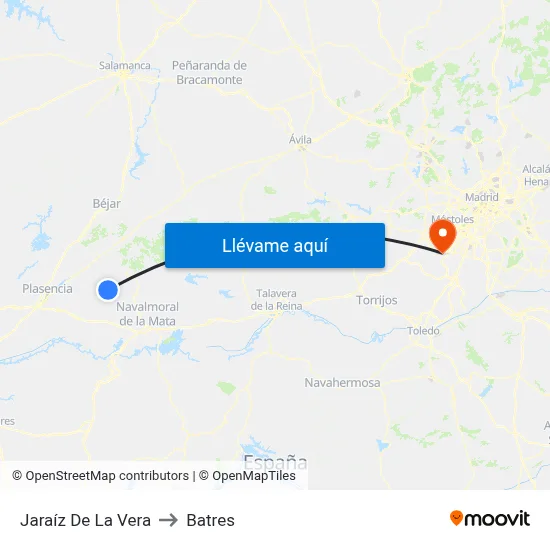 Jaraíz De La Vera to Batres map