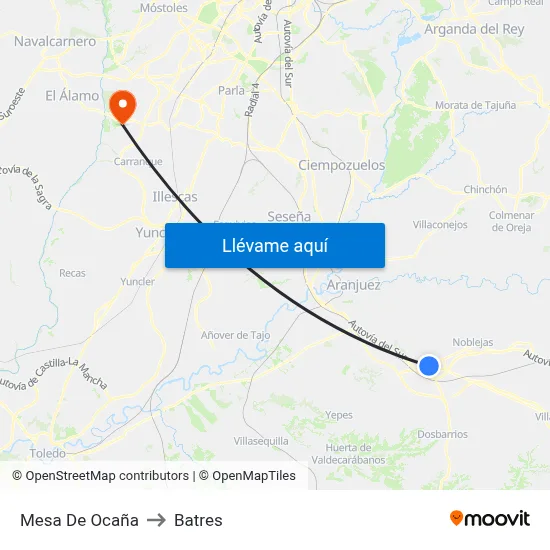 Mesa De Ocaña to Batres map