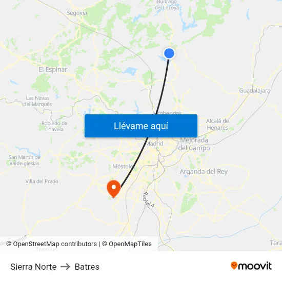 Sierra Norte to Batres map