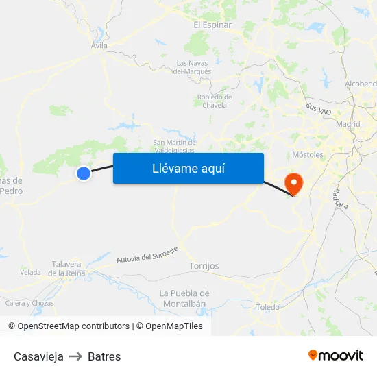 Casavieja to Batres map