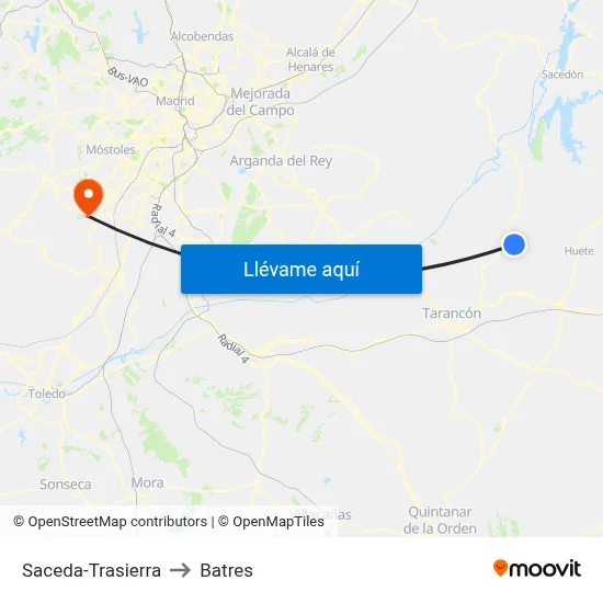 Saceda-Trasierra to Batres map