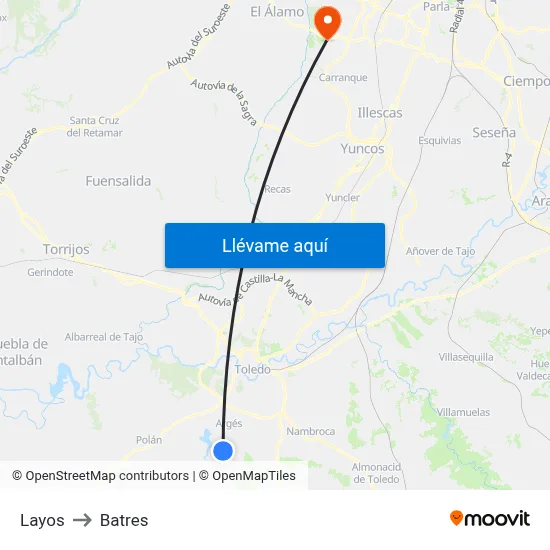 Layos to Batres map