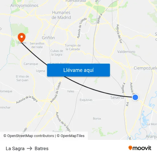 La Sagra to Batres map