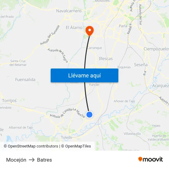 Mocejón to Batres map