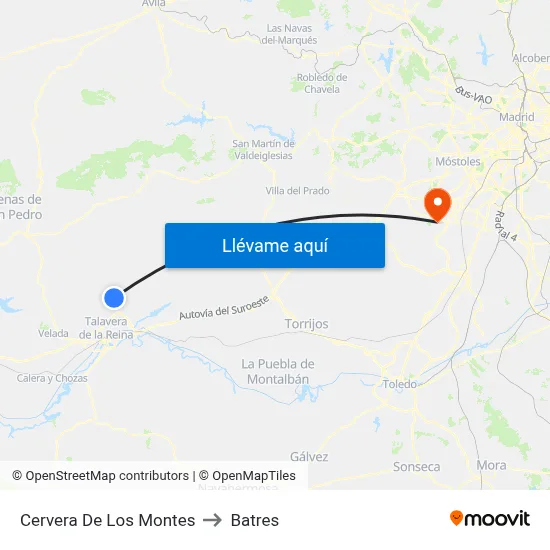 Cervera De Los Montes to Batres map