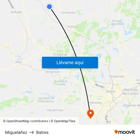 Migueláñez to Batres map