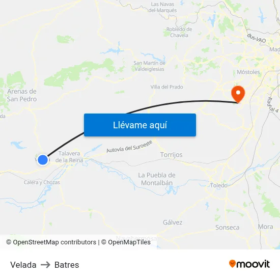 Velada to Batres map