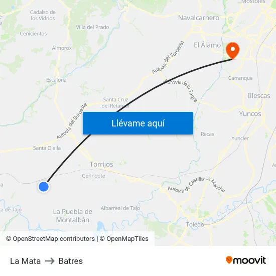 La Mata to Batres map