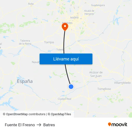 Fuente El Fresno to Batres map