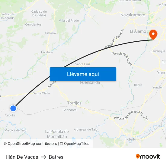 Illán De Vacas to Batres map