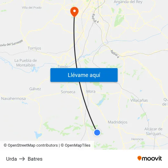 Urda to Batres map