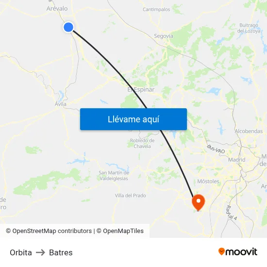 Orbita to Batres map