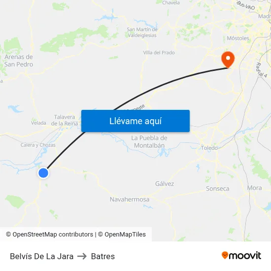Belvís De La Jara to Batres map