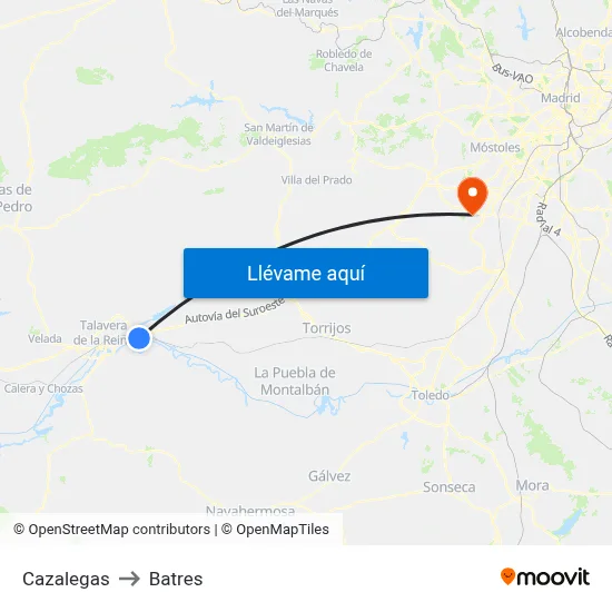 Cazalegas to Batres map