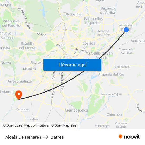 Alcalá De Henares to Batres map