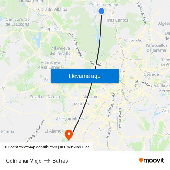 Colmenar Viejo to Batres map