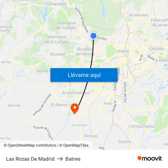 Las Rozas De Madrid to Batres map