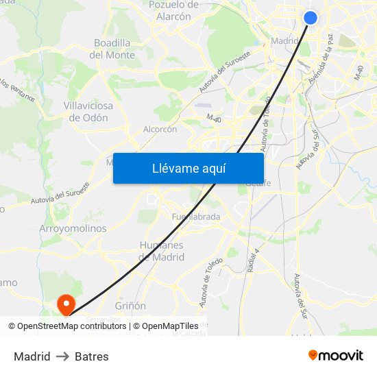 Madrid to Batres map