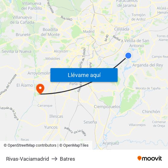 Rivas-Vaciamadrid to Batres map