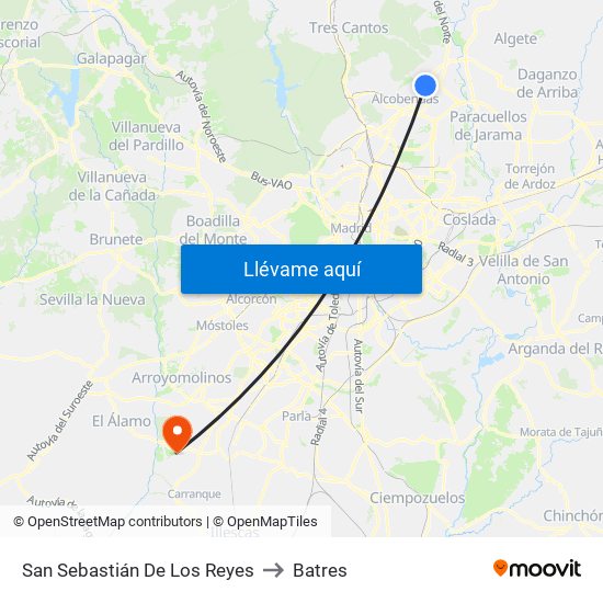 San Sebastián De Los Reyes to Batres map