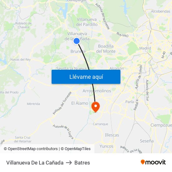 Villanueva De La Cañada to Batres map