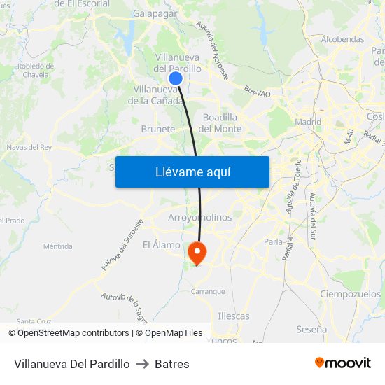 Villanueva Del Pardillo to Batres map