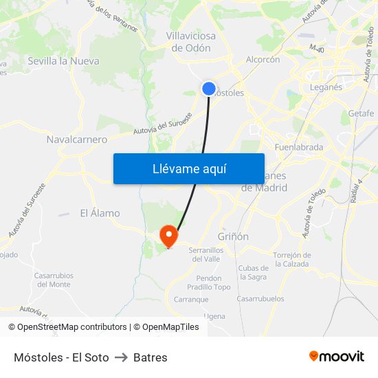 Móstoles - El Soto to Batres map