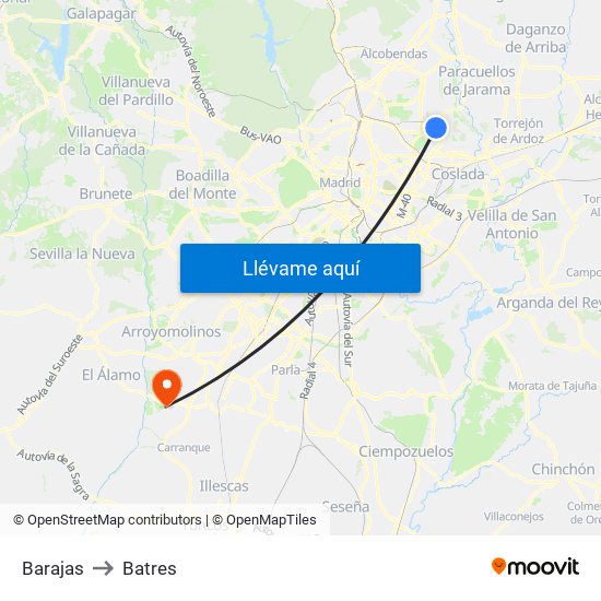 Barajas to Batres map